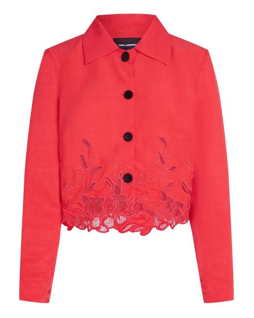 Veste Crop À Broderies Karl Lagerfeld en coloris Red