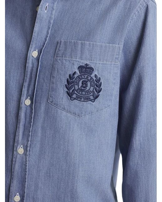 Sporty & Rich Blue Embroidered Pocket Shirt