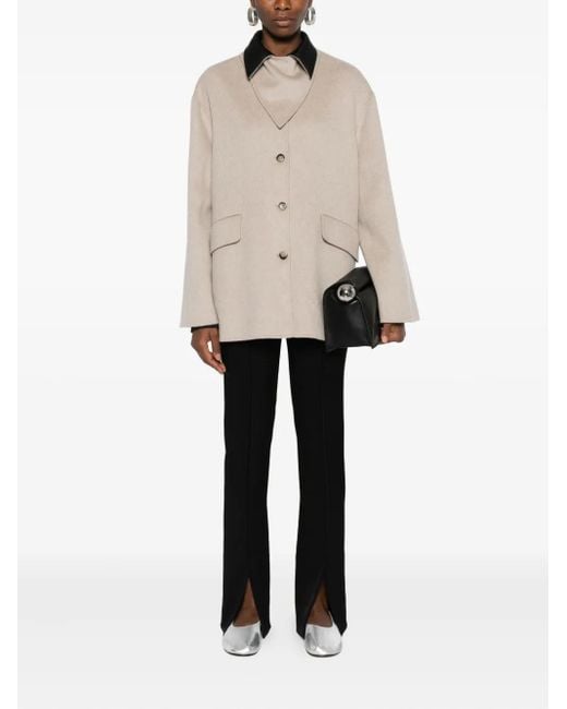 Nanushka Natural Leather-Collar Button-Front Jacket