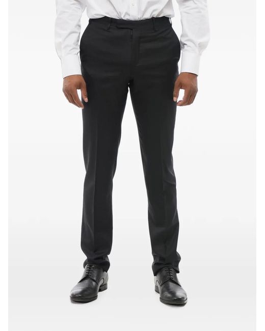 Corneliani Black Pressed-Crease Virgin Wool Trousers for men