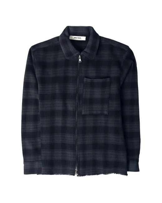 About Blank Blue Plaid-Pattern Zipped Shirt for men