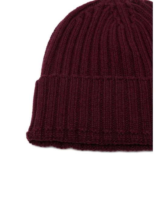 Dell'Oglio Red Ribbed Beanie Hat for men