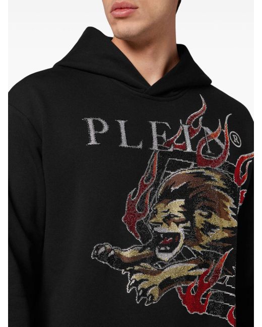 Philipp Plein Black Lion Circus Logo-embroidered Hoodie for men