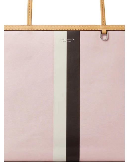 Tory Burch Pink Sac Cabas Racer À Logo Imprimé Et Détails De Rayures