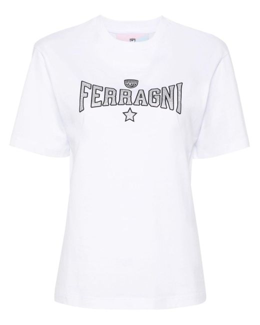Camiseta con logo y purpurina Chiara Ferragni de color White