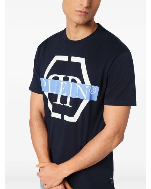Philipp Plein Blue Pp Tape-Print Round-Neck T-Shirt for men