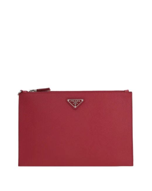 Triangle-logo clutch bag Prada de hombre de color Red