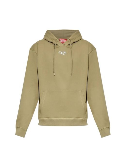 DIESEL Green Cotton Hoodie With Metallic Oval D for men