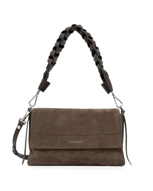 Coccinelle Brown Small Boheme Braided-Handle Shoulder Bag