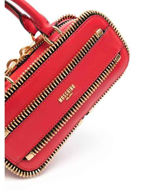 Moschino Red Decorative-zip Leather Tote Bag