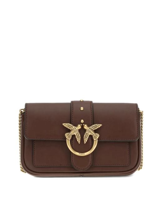 Pinko Brown Small Love One Bird-Buckle Chain Shoulder Bag