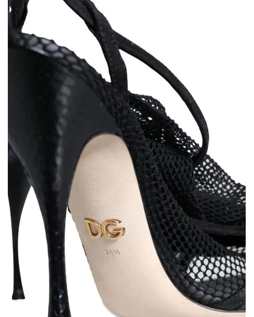 Dolce & Gabbana Black Mesh-Panelled Leather Heeled Sandals