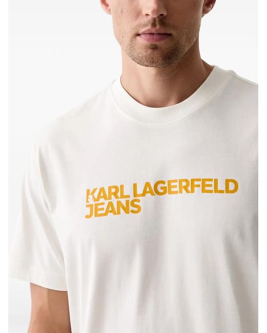Karl Lagerfeld White Logo-Print Cotton T-Shirt for men