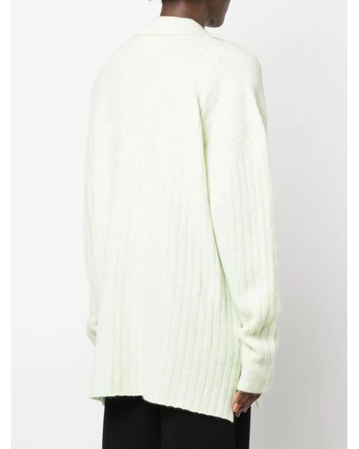 Rus White Ribbed Knitted Polo Shirt