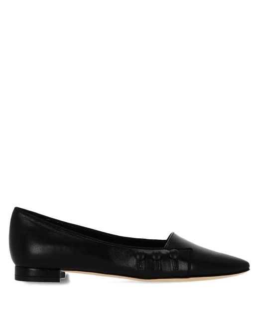 Manolo Blahnik Black Pointed-Toe Button-Detail Ballet Flats