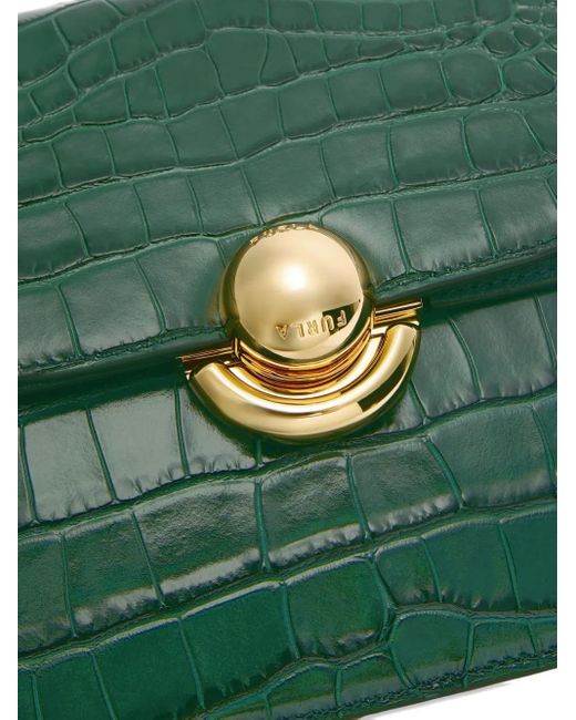 Furla Green Small Sfera Crocodile-Effect Cross Body Bag