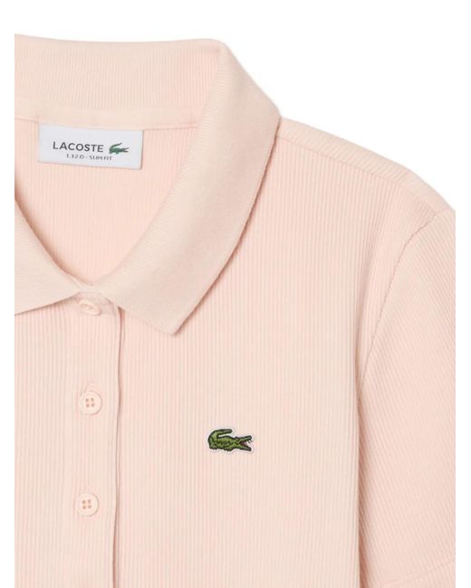 Lacoste Pink Ribbed-Knit Logo-Patch Polo Shirt