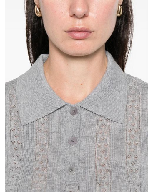 Sandro Gray Pointelle Polo-Neck Wool Sweater