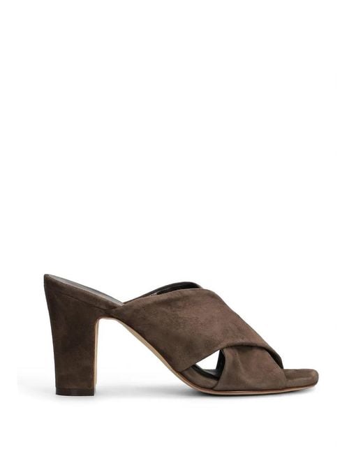 Julie Dee Brown Crossover-Strap Suede Mules