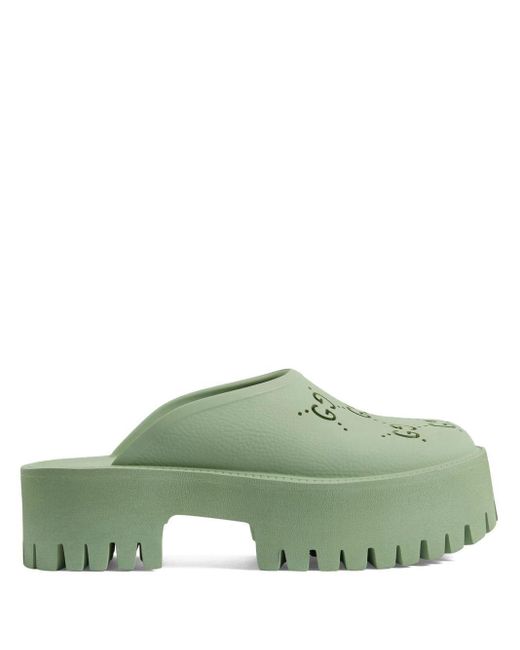 Gucci GG Perforated Mules in Green | Lyst