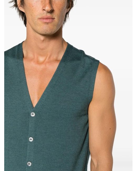 Barba Napoli Green Button-Up Virgin Wool Knitted Vest for men