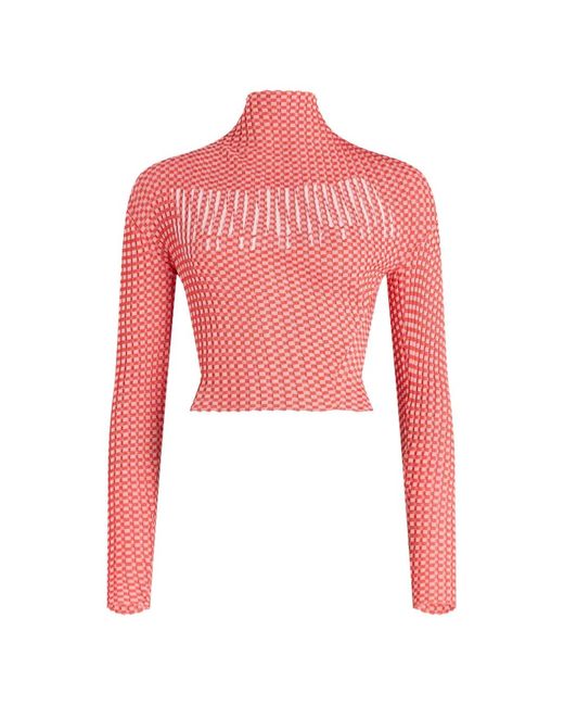 Jean Paul Gaultier Red Gingham-Pattern Asymmetric-Collar Top