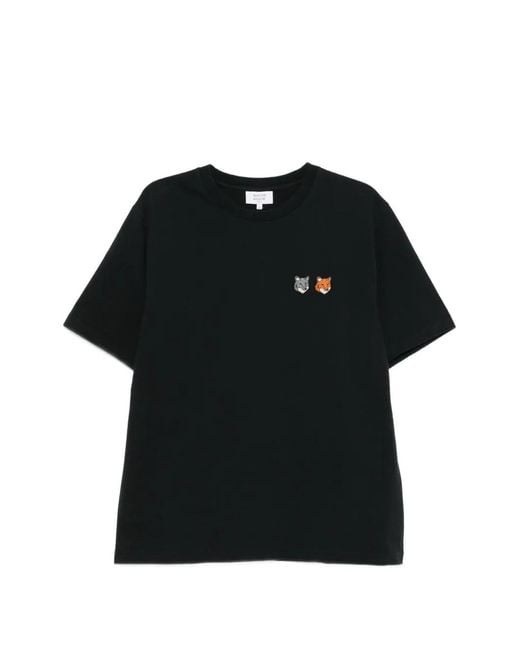 Maison Kitsuné Black Double Bold Fox Head Appliqué T-Shirt for men
