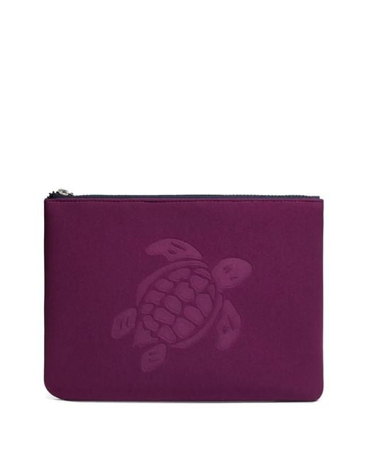 Vilebrequin Purple Turtle Embossed Clutch