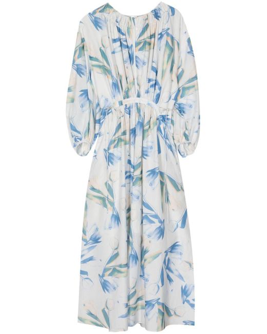 Paul Smith Blue Kleid mit Tulpen-Print und Puffärmeln