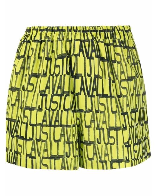 Just Cavalli Green Logo-Print Shorts