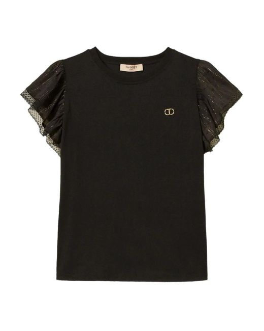 Twinset Black Ruffle-Sleeve T-Shirt