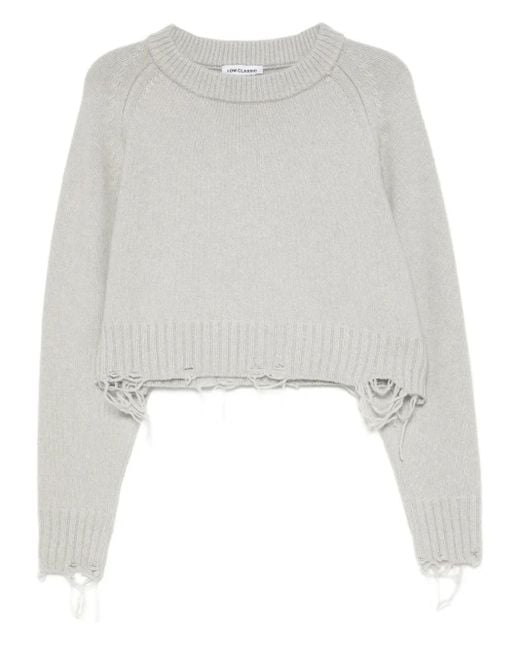 Low Classic White Damaged Knitted Top
