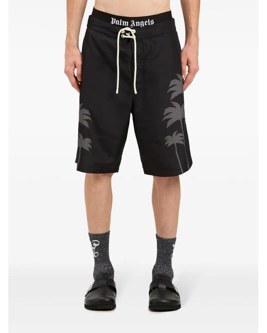 Palm Angels Black Palms Swim Shorts for men