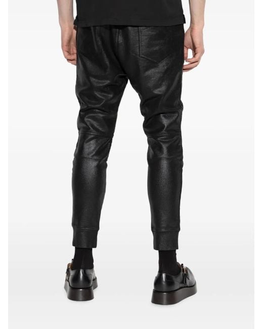 DSquared² Black Tapered Waxed Trousers for men
