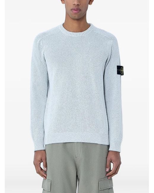 Stone Island White Cotton Crew Neck Sweater for men
