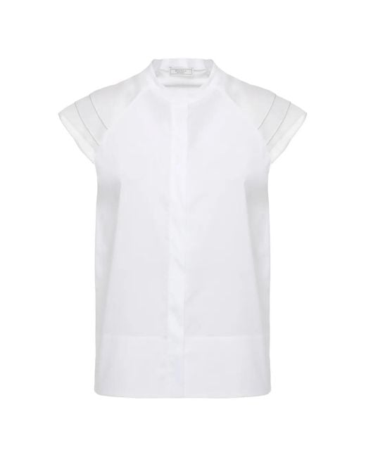 Peserico White Sheer-Panel Cap-Sleeve Shirt