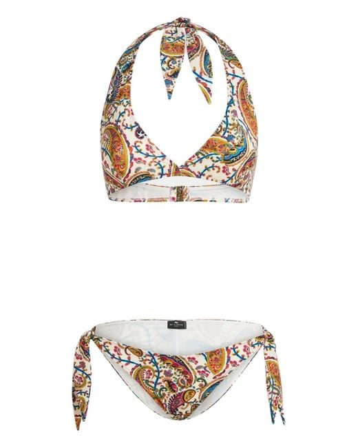 Etro Metallic Floral Paisley Triangle Bikini