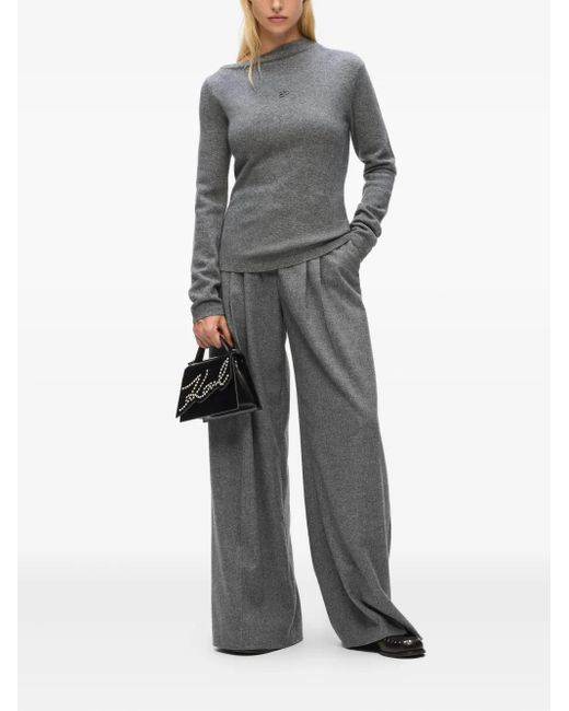 Karl Lagerfeld Gray Asymmetric Logo Cashmere Sweater