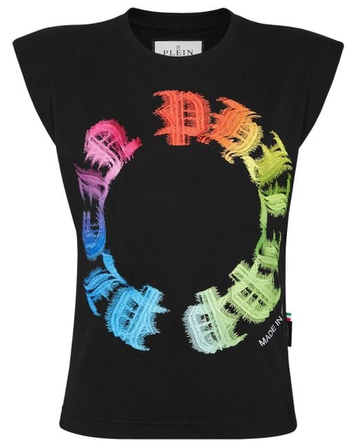 Philipp Plein Black Gothic-Print Tank Top