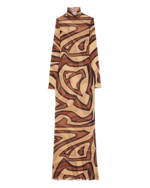 Emilio Pucci Natural Wave-Print Turtleneck Dress