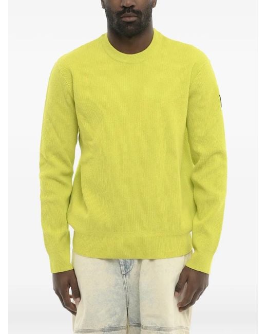 DIESEL Yellow Ribbed-Knit Logo-Patch Sweater for men