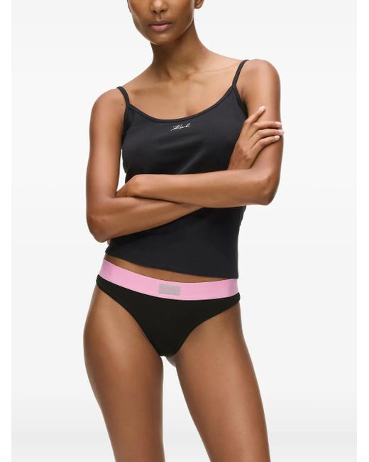 Karl Lagerfeld Black Logo-Waistband Thong
