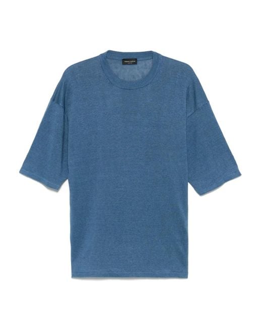 Camiseta de lino Roberto Collina de hombre de color Blue