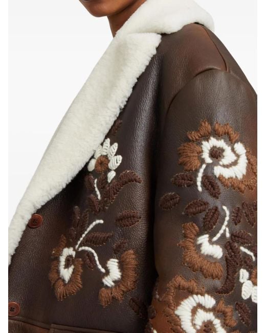 Floral-Embroidery Shearling Coat Ermanno Scervino en coloris Black