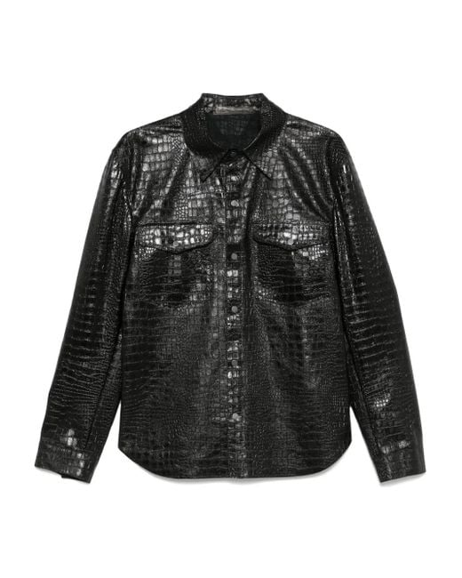 Salvatore Santoro Black Crocodile-Embossed Shirt for men