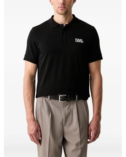 Karl Lagerfeld Black Logo-Print Short-Sleeve Polo Shirt for men