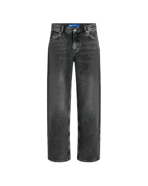 Karl Lagerfeld Gray Acid-Wash Wide-Leg Jeans