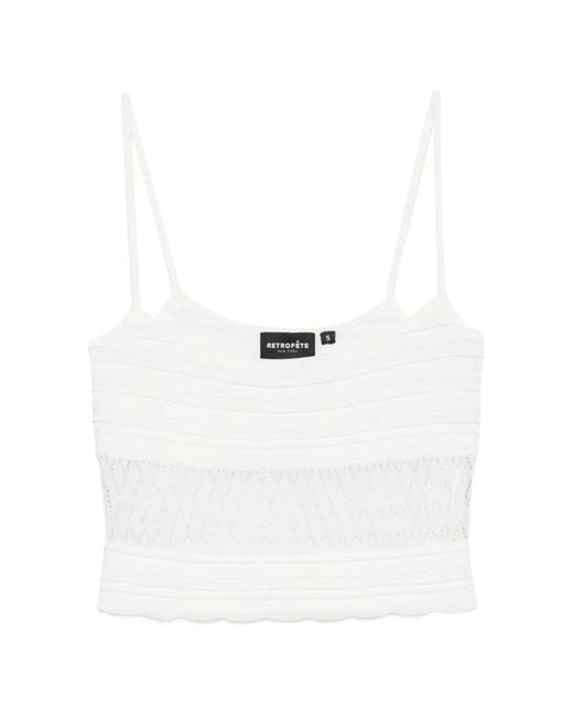 retroféte White Lesli Pointelle-Knit Top