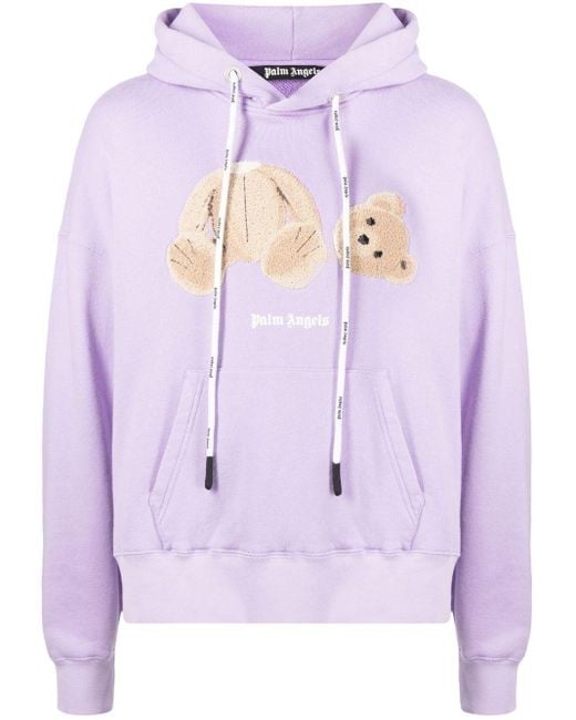 Palm Angels Purple Bear-Motif Drawstring Hoodie for men