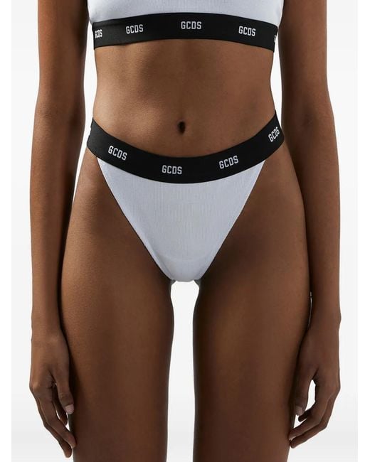 Gcds Black Ribbed Logo Thong